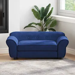 Comforting Blue Plush Dog Sofa Bed with Washable Cover