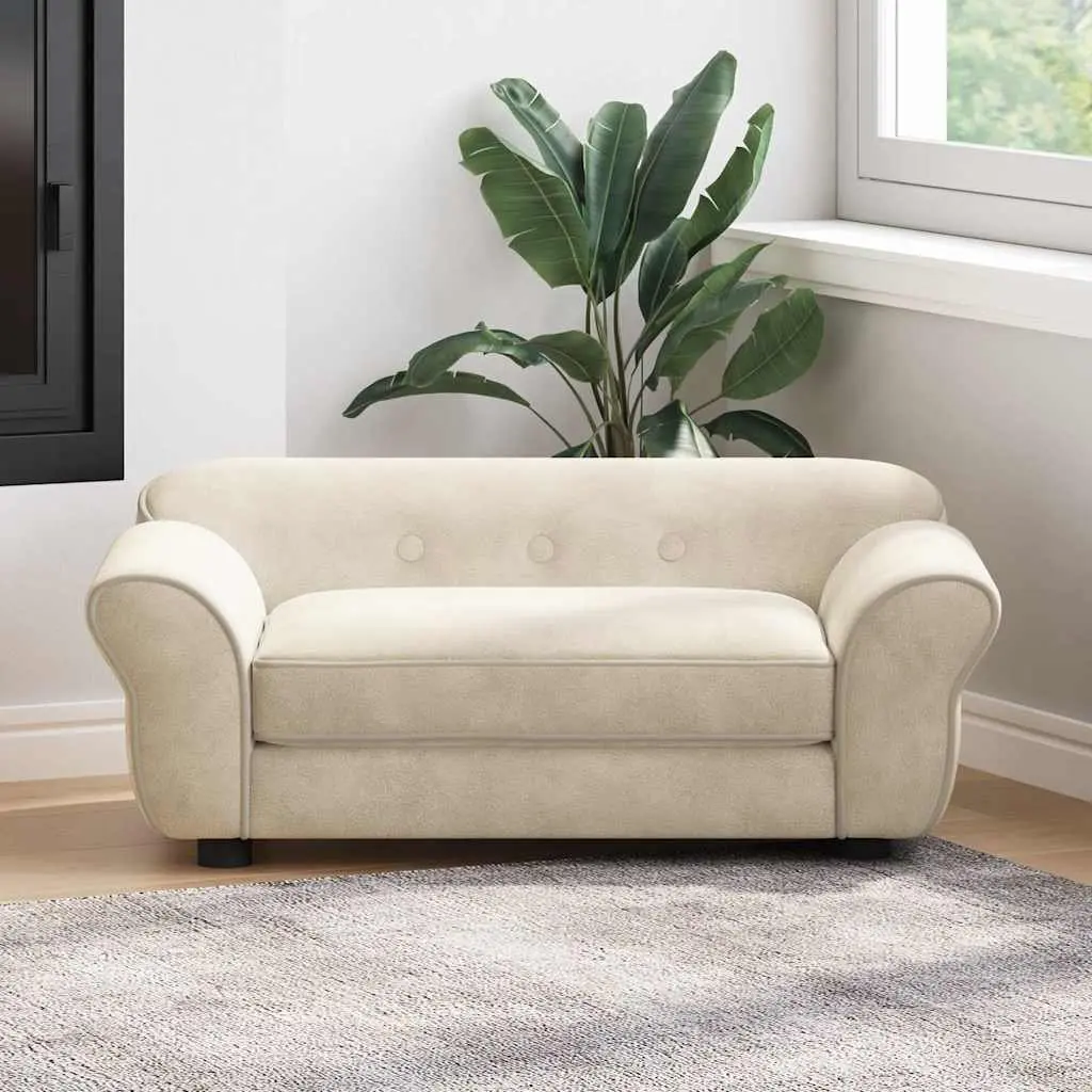 Dog Sofa Pet Bed Cream Plush Cushion Washable Cover 72 x 45 x 30 cm
