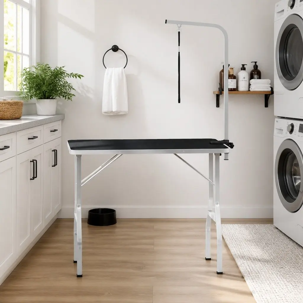 Dog Grooming Table Adjustable Height Foldable Brown