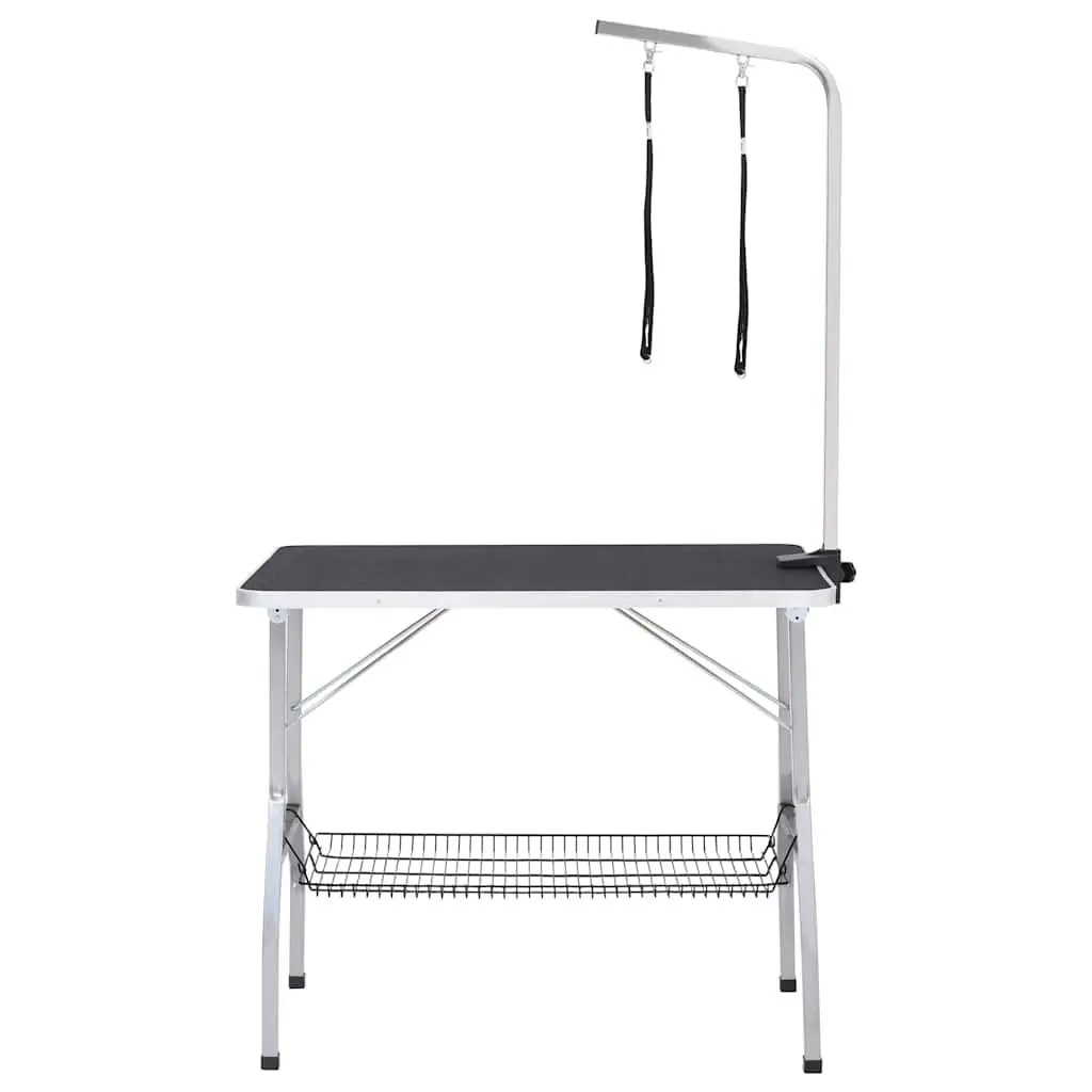 Dog Grooming Table Adjustable Foldable Black with 2 Loops and Basket
