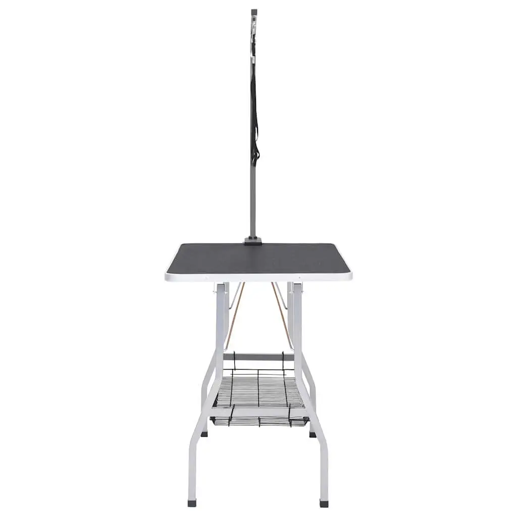 Dog Grooming Table Adjustable Foldable Black with 2 Loops and Basket