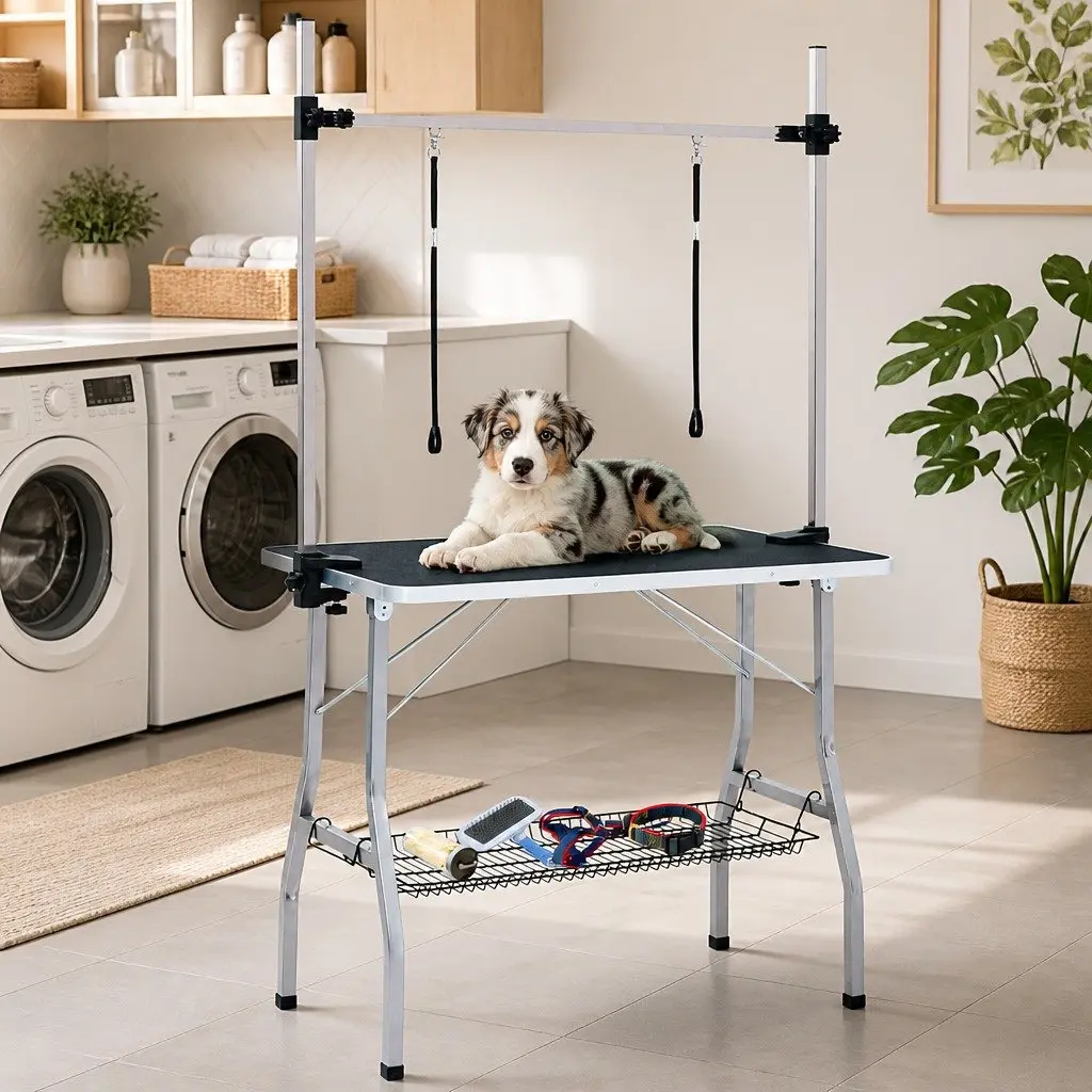 Dog Grooming Table Adjustable Height Foldable Non-Slip Black
