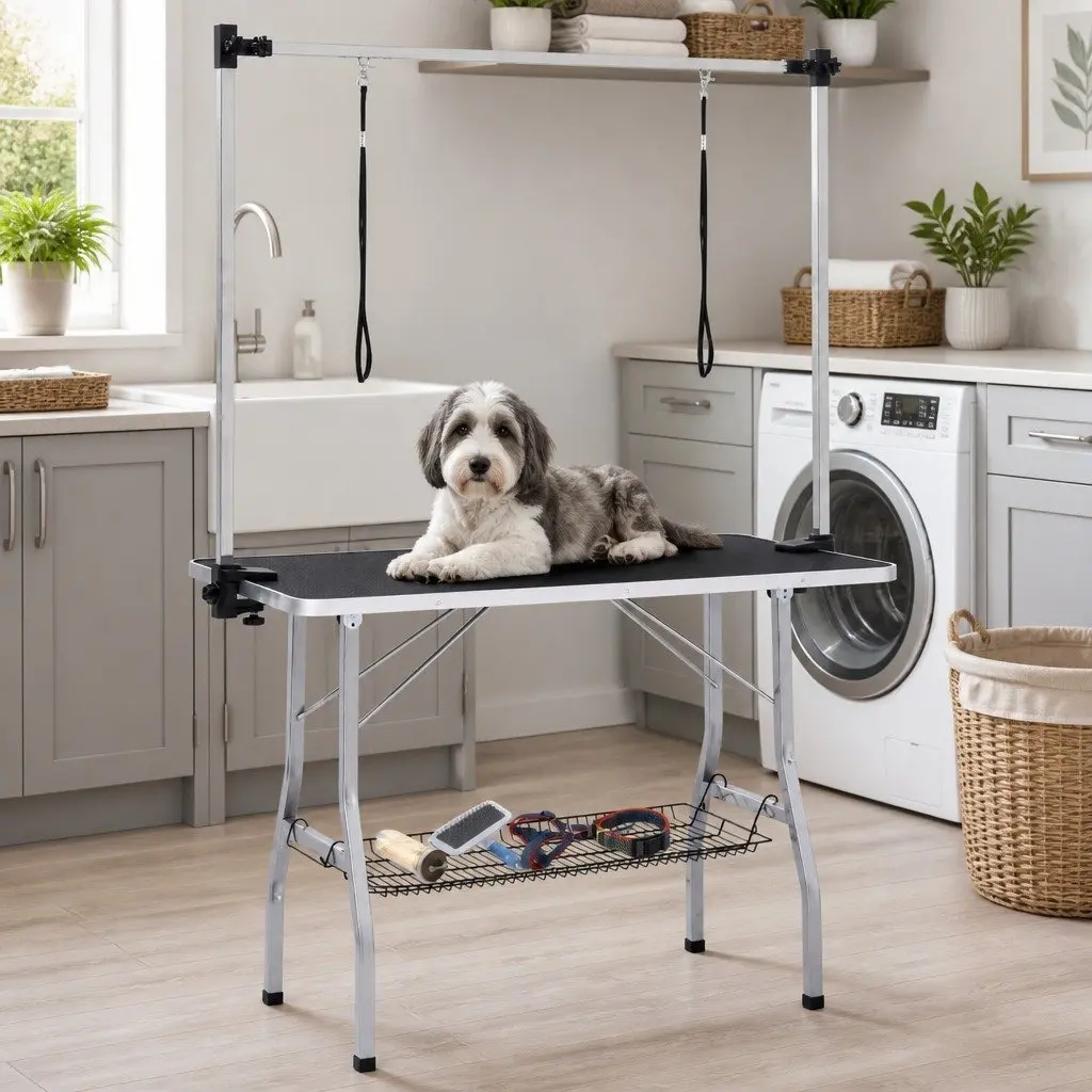 Dog Grooming Table Adjustable Height Foldable Black Non-Slip