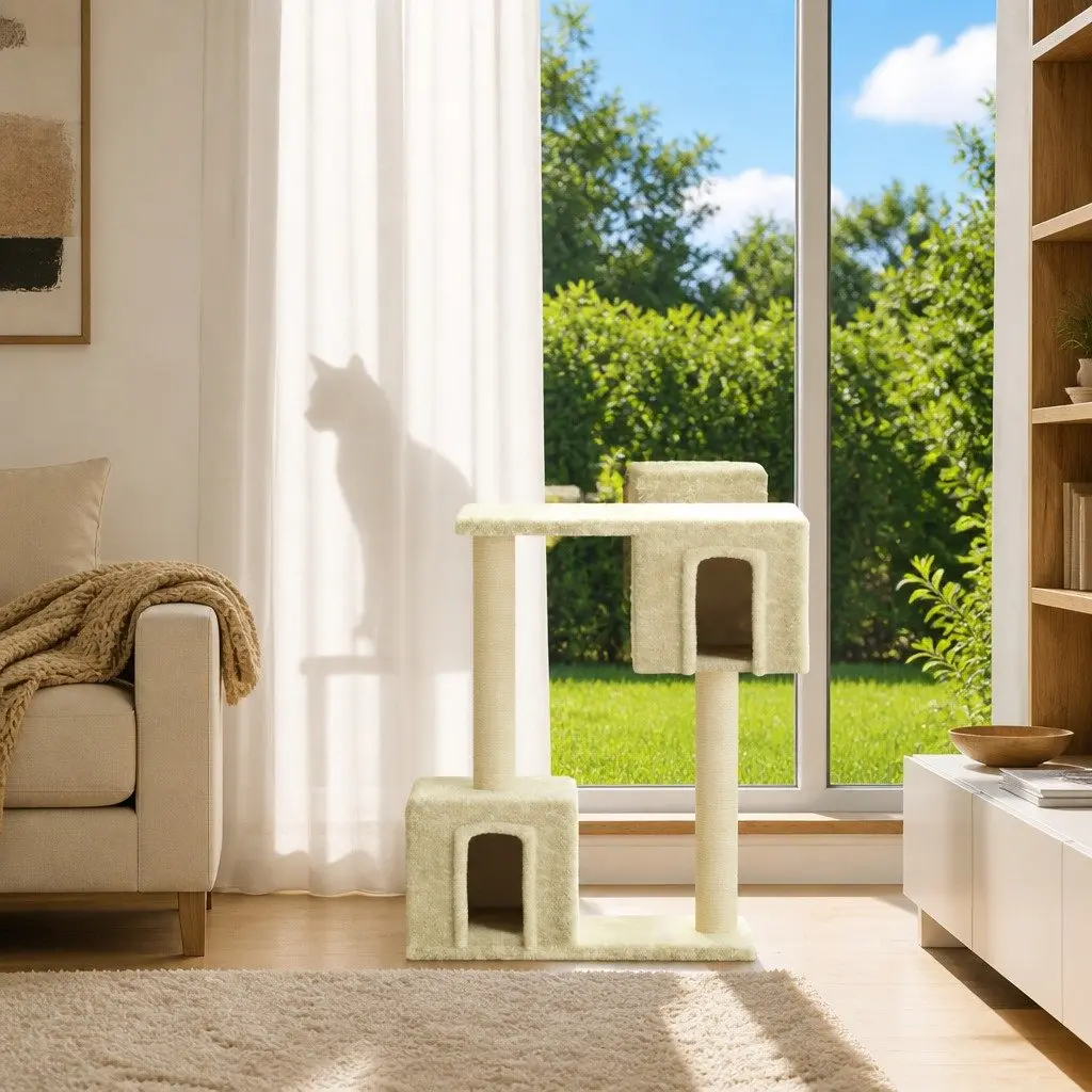Cat Tree Scratching Post 60cm Climbing Perch House Platform Cream