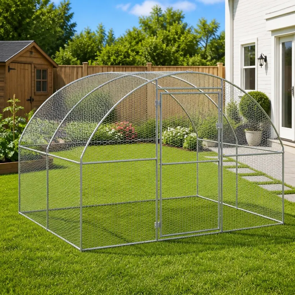 Outdoor Chicken Coop Poultry Run Enclosure 3x2x2m Galvanised Steel Silver