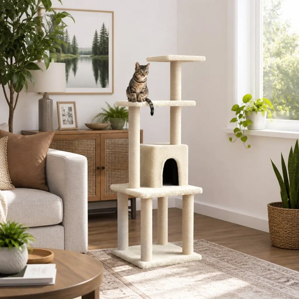 Cat Tree Scratching Post Climbing Activity Centre Perch Rest 105cm Cream