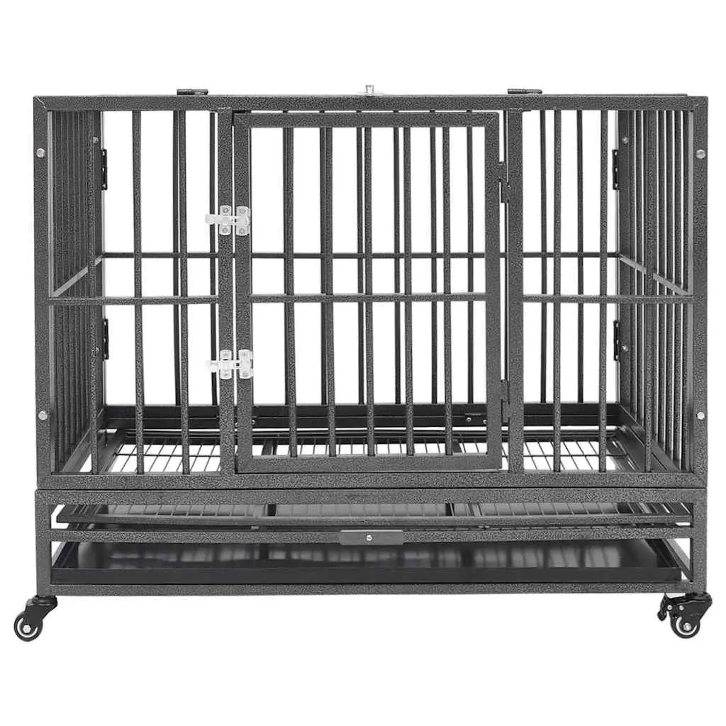 Dog Cage Steel Frame Puppy Enclosure with Wheels Lockable 102 x 72 x 85 cm Black