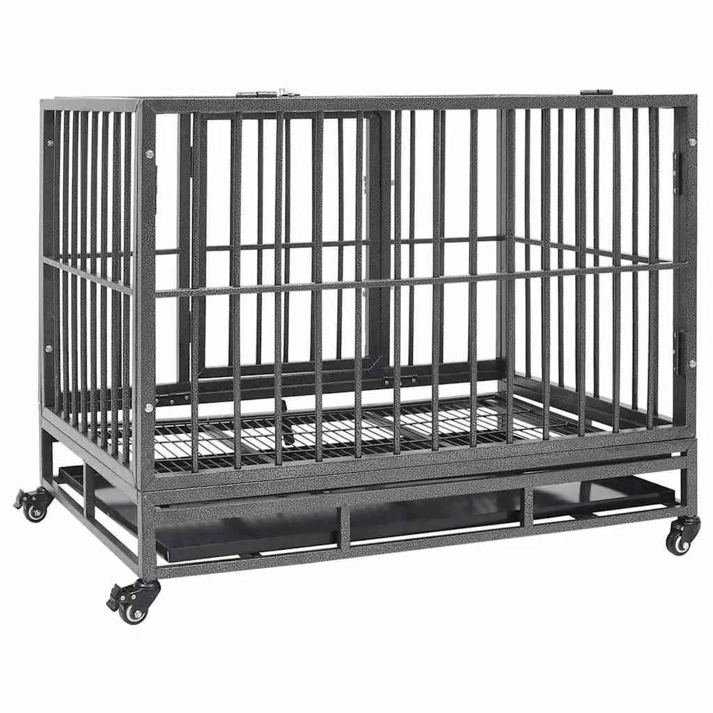 Dog Cage Steel Frame Puppy Enclosure with Wheels Lockable 102 x 72 x 85 cm Black
