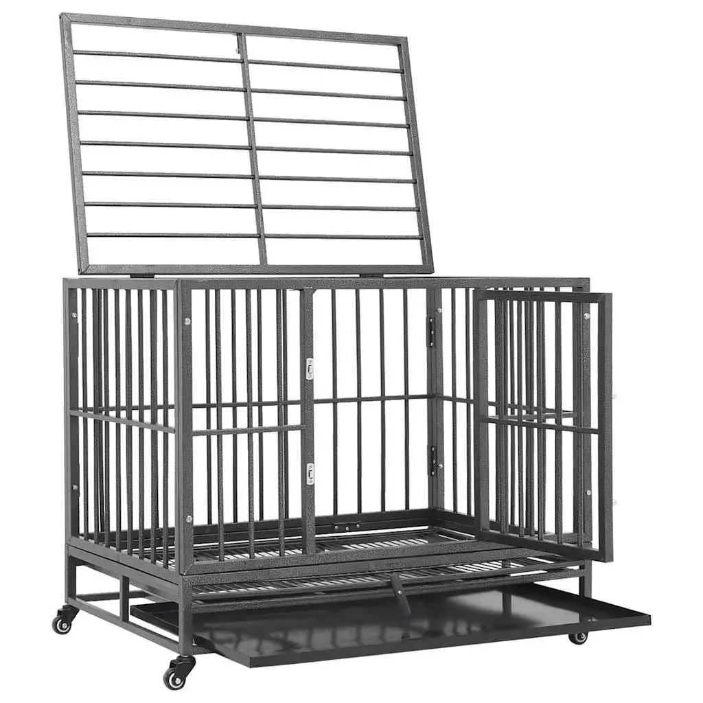 Dog Cage Steel Frame Puppy Enclosure with Wheels Lockable 102 x 72 x 85 cm Black