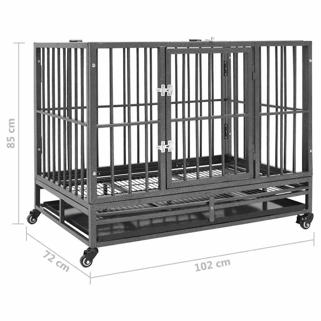 Dog Cage Steel Frame Puppy Enclosure with Wheels Lockable 102 x 72 x 85 cm Black