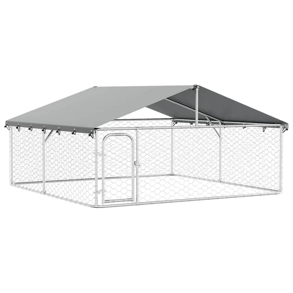 Outdoor Dog Kennel Large Backyard Enclosure with Roof Lockable Door Silver