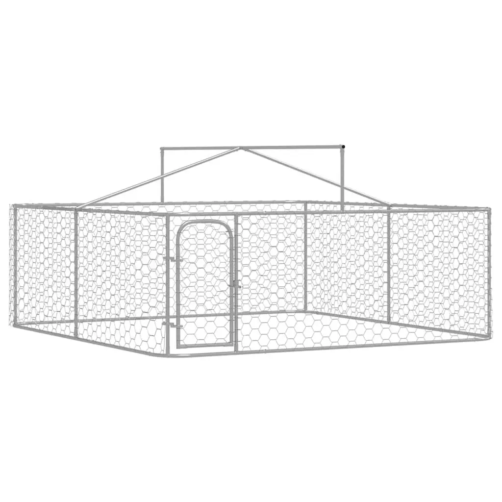 Outdoor Dog Kennel Large Backyard Enclosure with Roof Lockable Door Silver