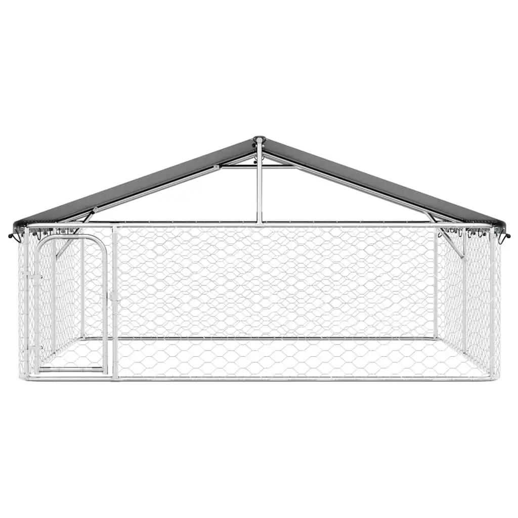 Outdoor Dog Kennel Large Backyard Enclosure with Roof Lockable Door Silver