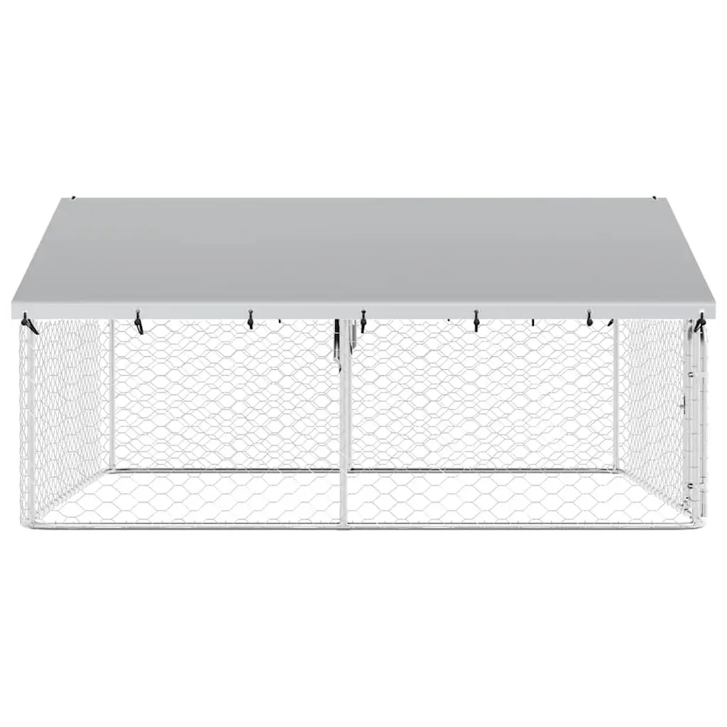 Outdoor Dog Kennel Large Backyard Enclosure with Roof Lockable Door Silver