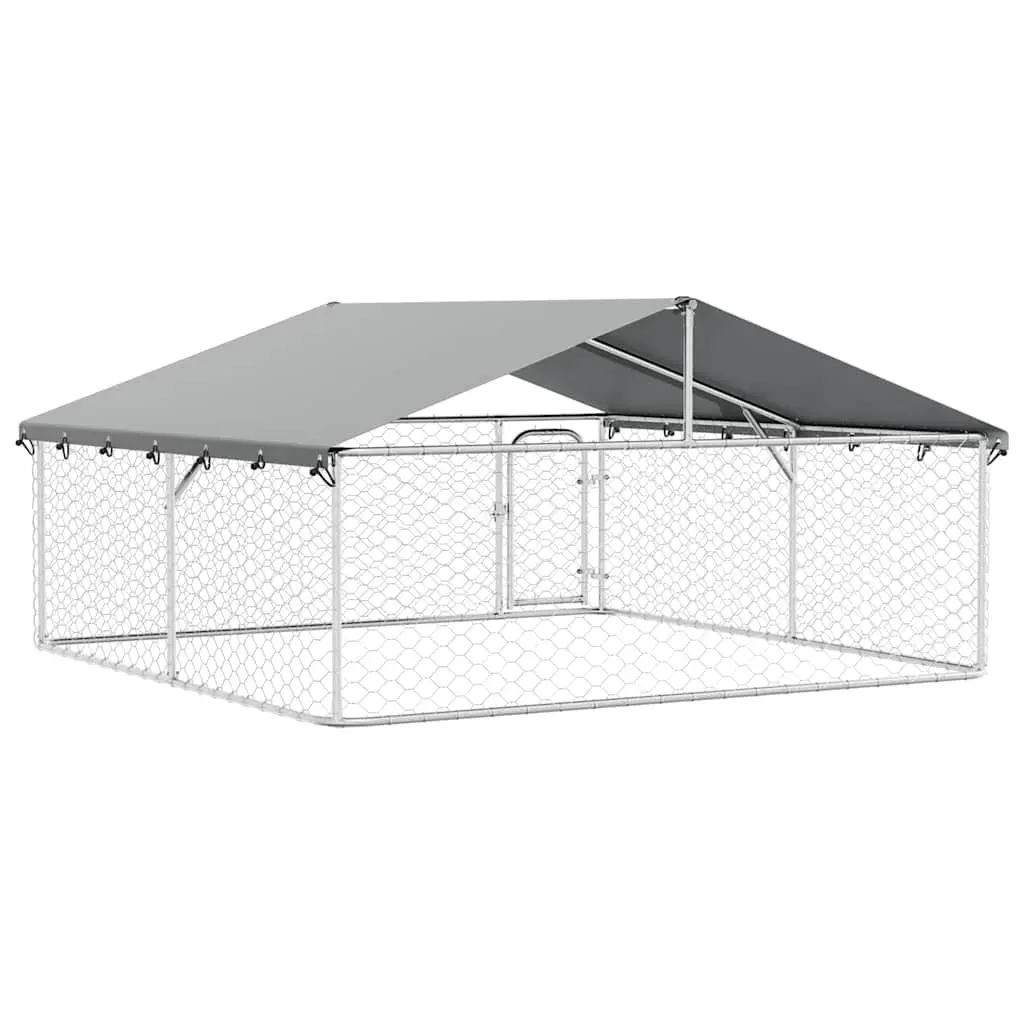 Outdoor Dog Kennel Large Backyard Enclosure with Roof Lockable Door Silver