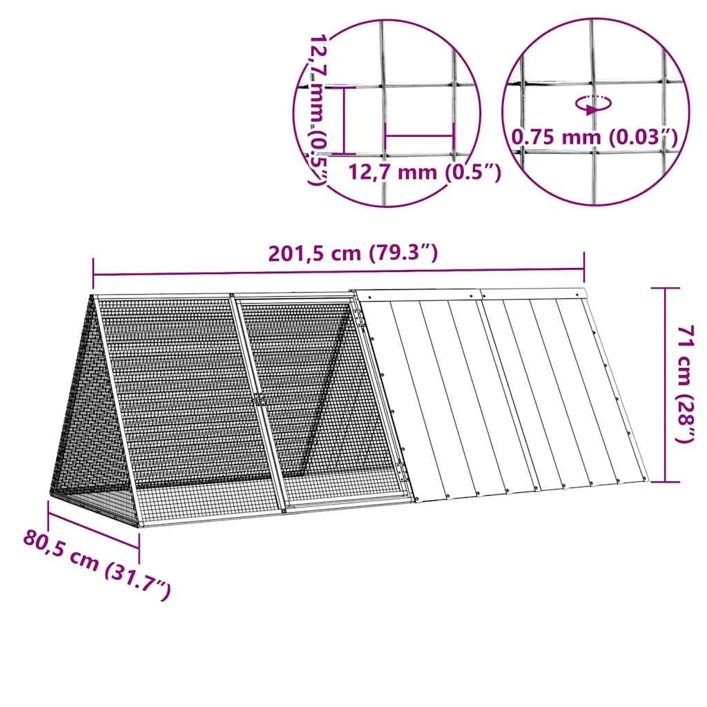 Rabbit Cage Small Animal Enclosure 201.5 x 80.5 x 71 cm Anthracite Galvanised Steel