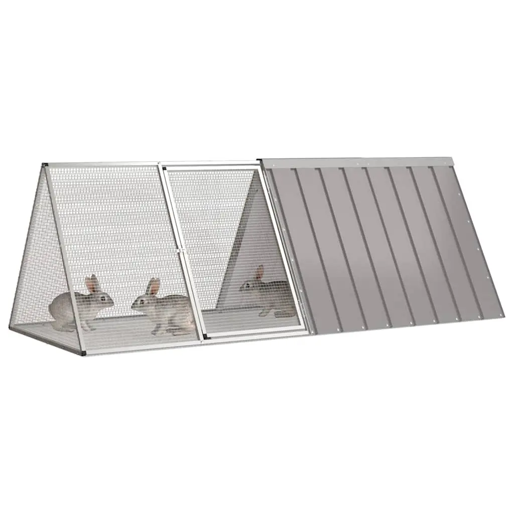 Rabbit Cage Outdoor Hutch Galvanised Steel Grey 201.5 x 80.5 x 71 cm Small Animal Enclosure Playpen