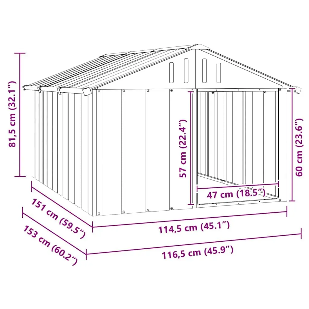 Dog House Outdoor Kennel Shelter 116.5 x 153 x 81.5 cm Anthracite Galvanised Steel