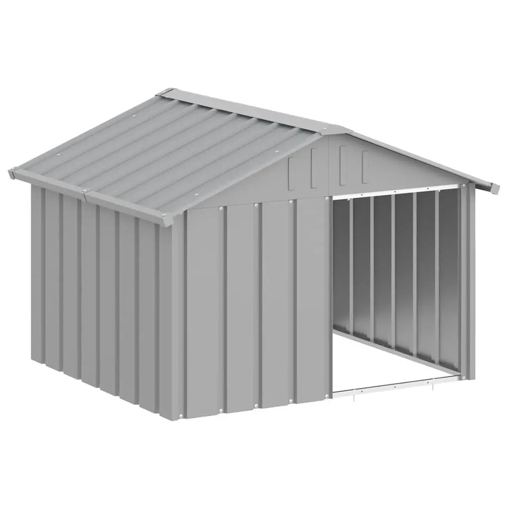 Dog House Outdoor Kennel Shelter 116.5 x 103 x 81.5 cm Grey Galvanised Steel Weather Protection