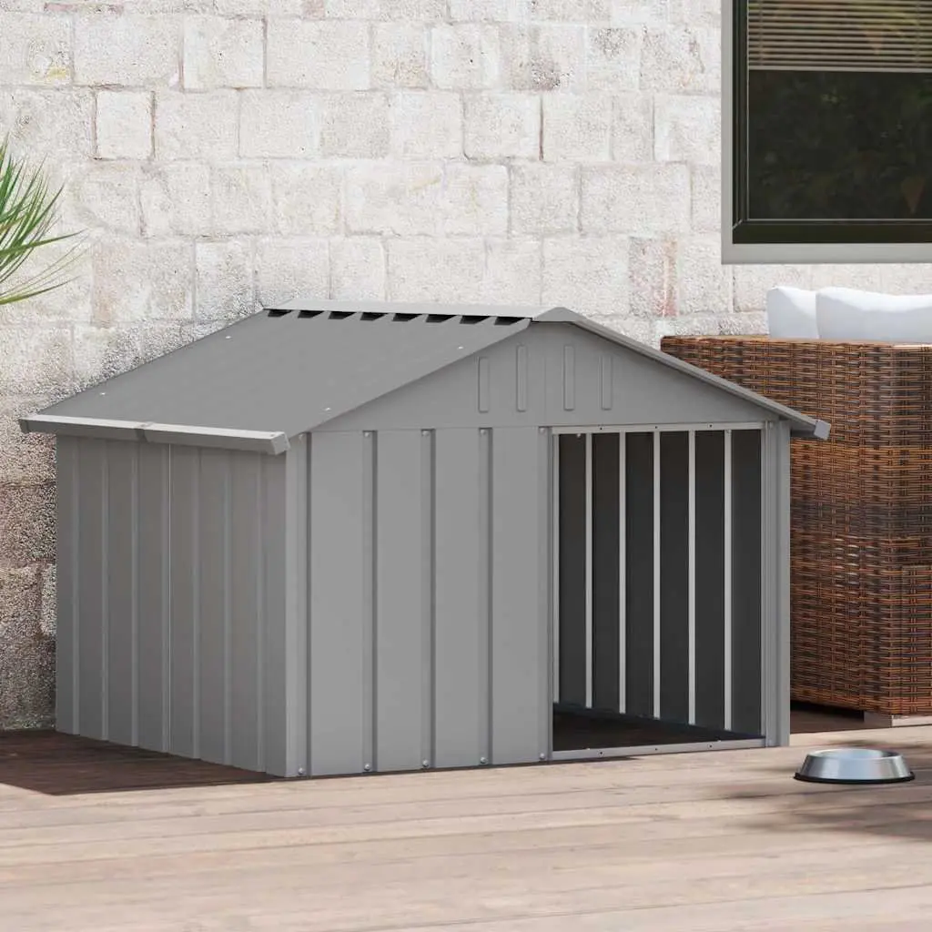 Dog House Outdoor Kennel Shelter 116.5 x 103 x 81.5 cm Grey Galvanised Steel Weather Protection