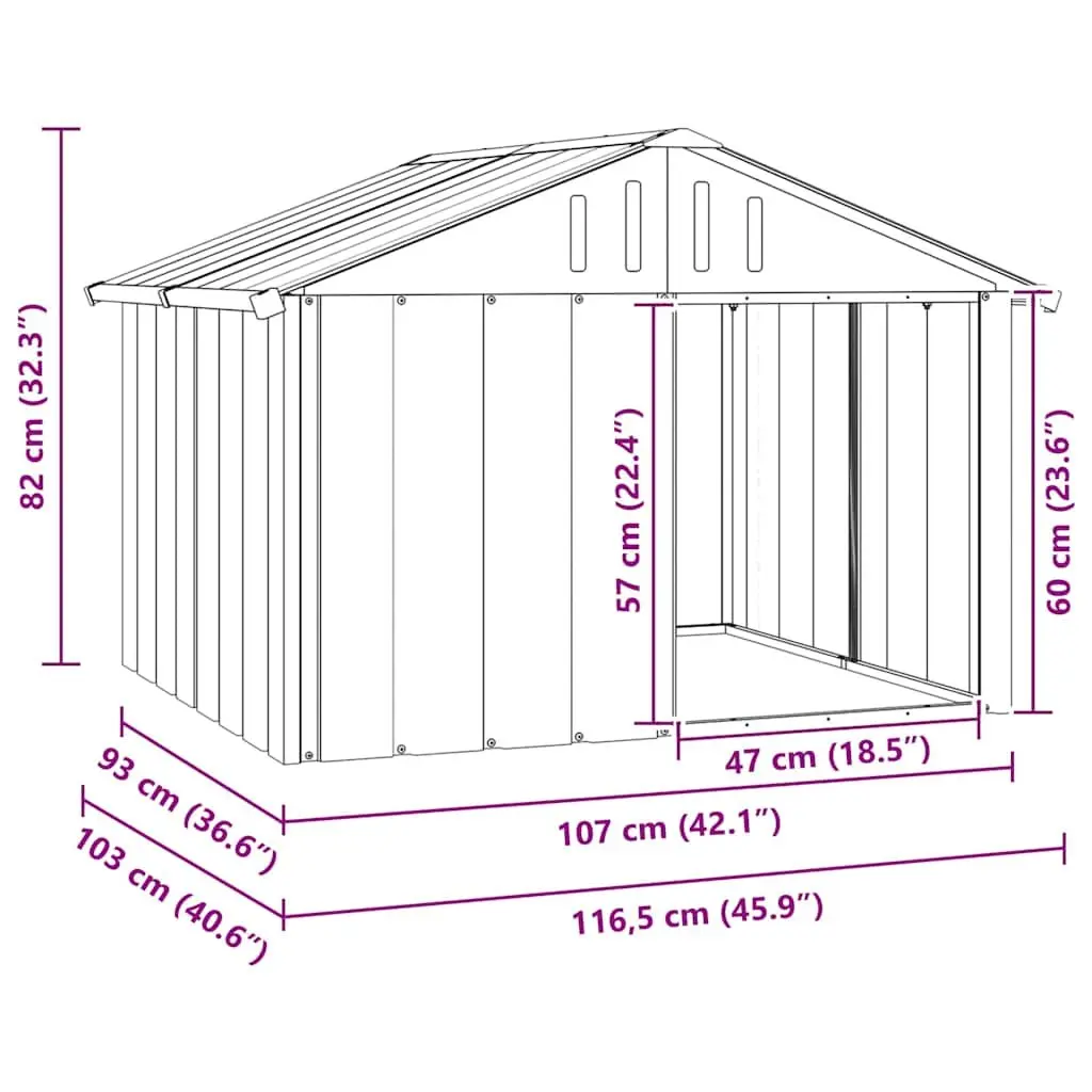 Dog House Outdoor Kennel Shelter 116.5 x 103 x 81.5 cm Grey Galvanised Steel Weather Protection