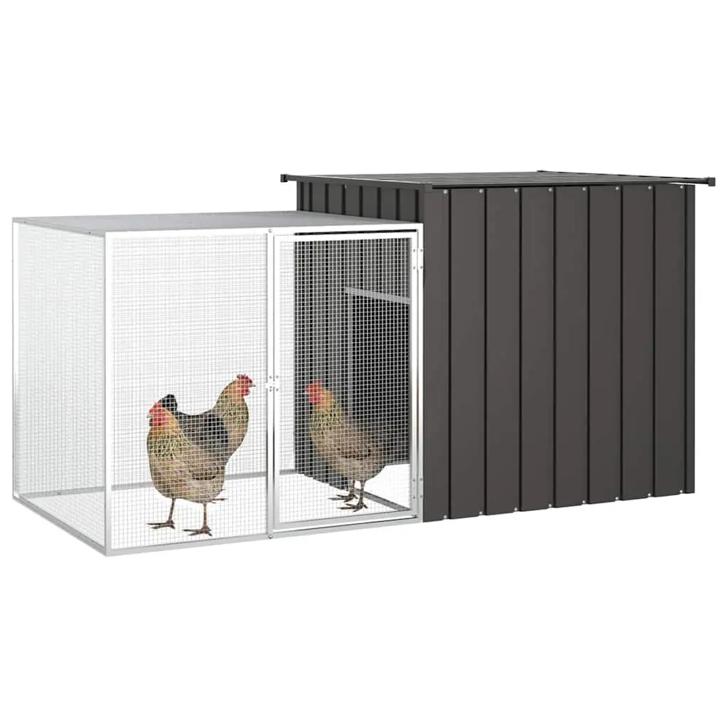 Chicken Cage Outdoor Coop Run House Anthracite Galvanised Steel 200 x 91 x 100 cm