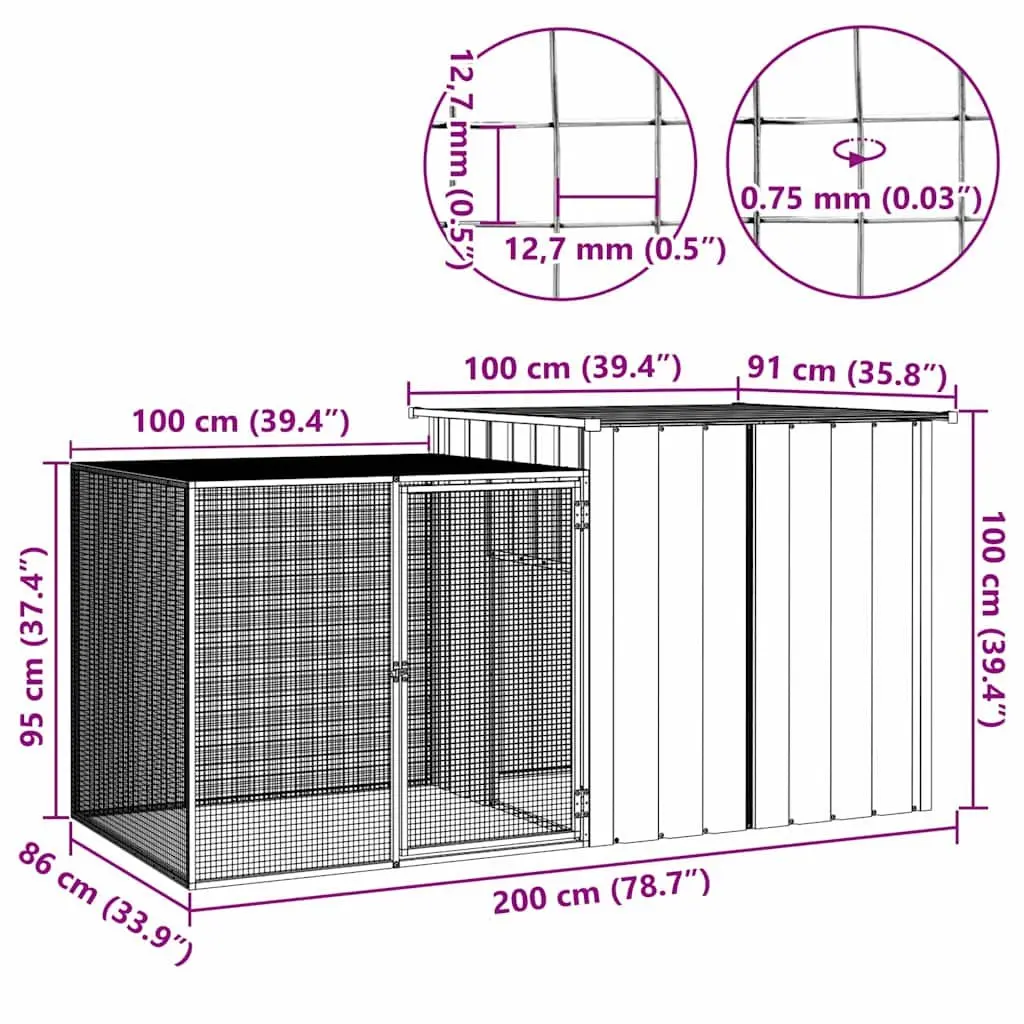 Chicken Cage Outdoor Coop Run House Anthracite Galvanised Steel 200 x 91 x 100 cm