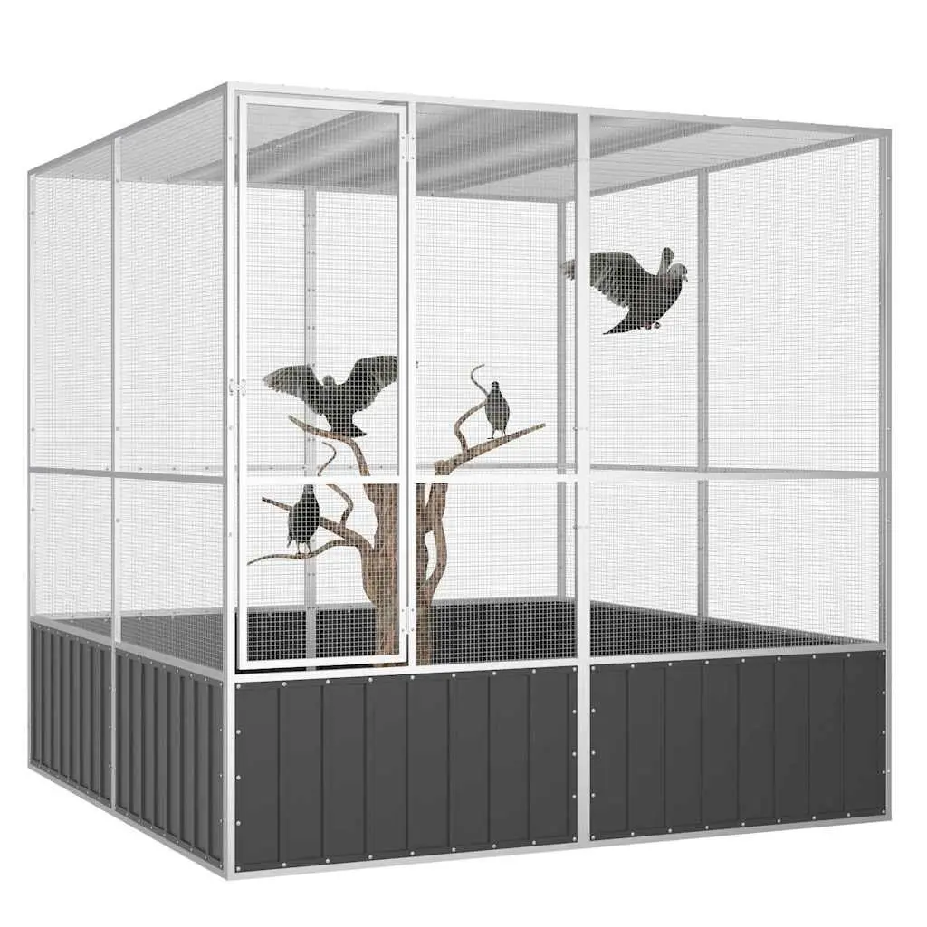 Bird Cage Aviary Outdoor Play Exercise Large 213.5cm Galvanised Steel Anthracite