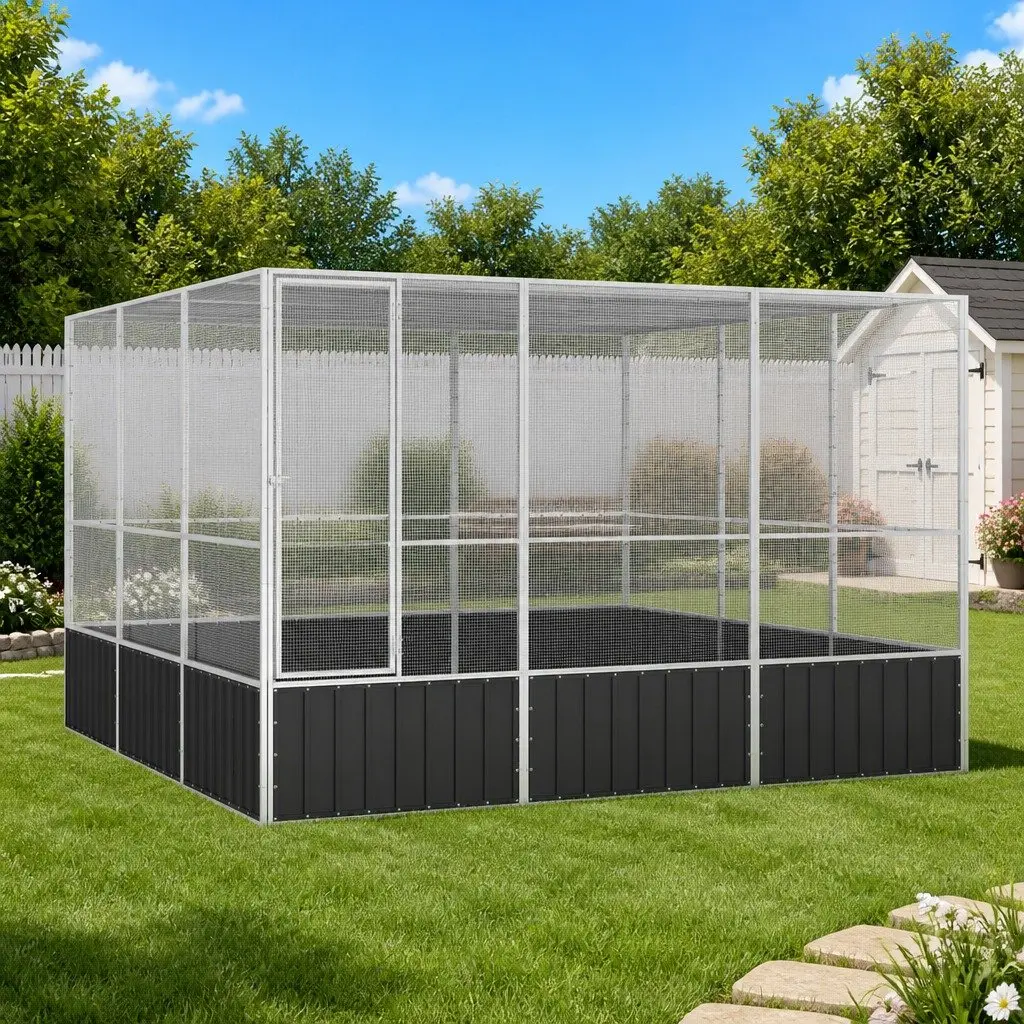 Large Outdoor Aviary Bird Cage Ventilated Galvanised Steel Frame Anthracite