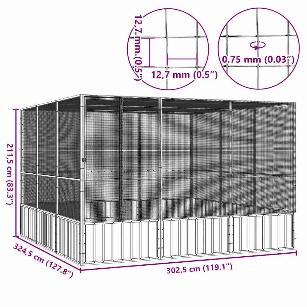 Large Outdoor Aviary Bird Cage Ventilated Galvanised Steel Frame Anthracite