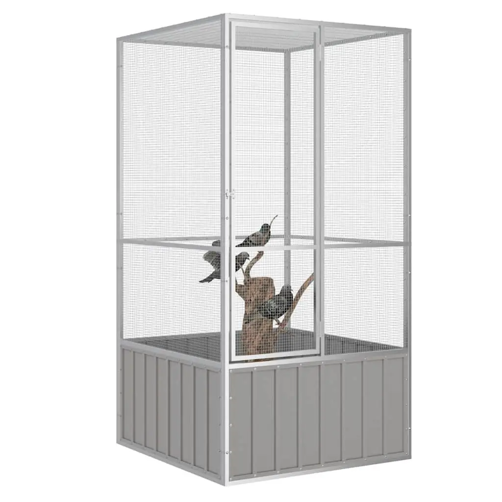 Bird Cage Large Aviary Outdoor Indoor Play Exercise Grey Galvanised Steel Frame