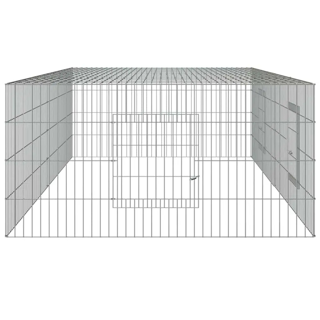 Rabbit Cage Small Animal Hutch 2-Panel 220x110x55cm Silver