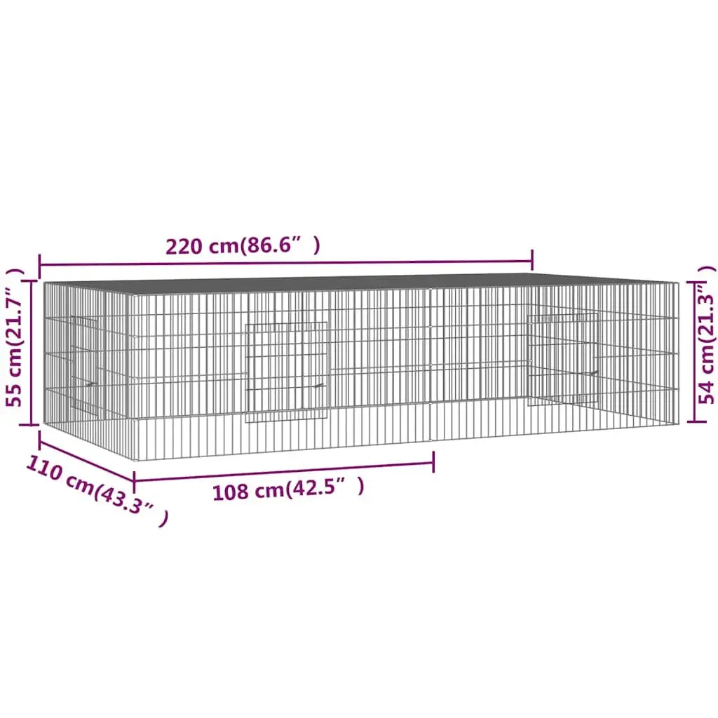 Rabbit Cage Small Animal Hutch 2-Panel 220x110x55cm Silver