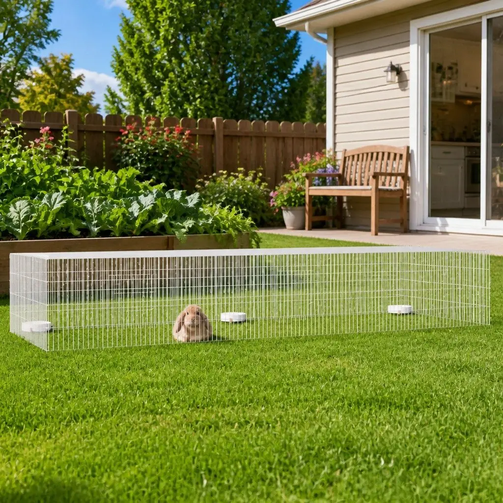 3-Panel Rabbit Cage Small Animal Hutch Enclosure 325 x 109 x 54 cm Silver