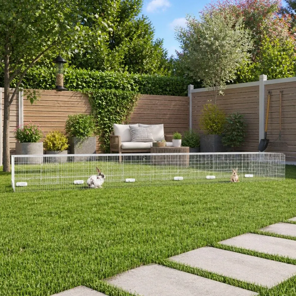 5-Panel Rabbit Cage Hutch Playpen Galvanised Iron Silver