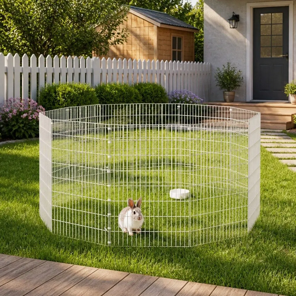 Small Animal Enclosure 10 Panel Pet Pen Rabbit Guinea Pig Run Playpen Silver