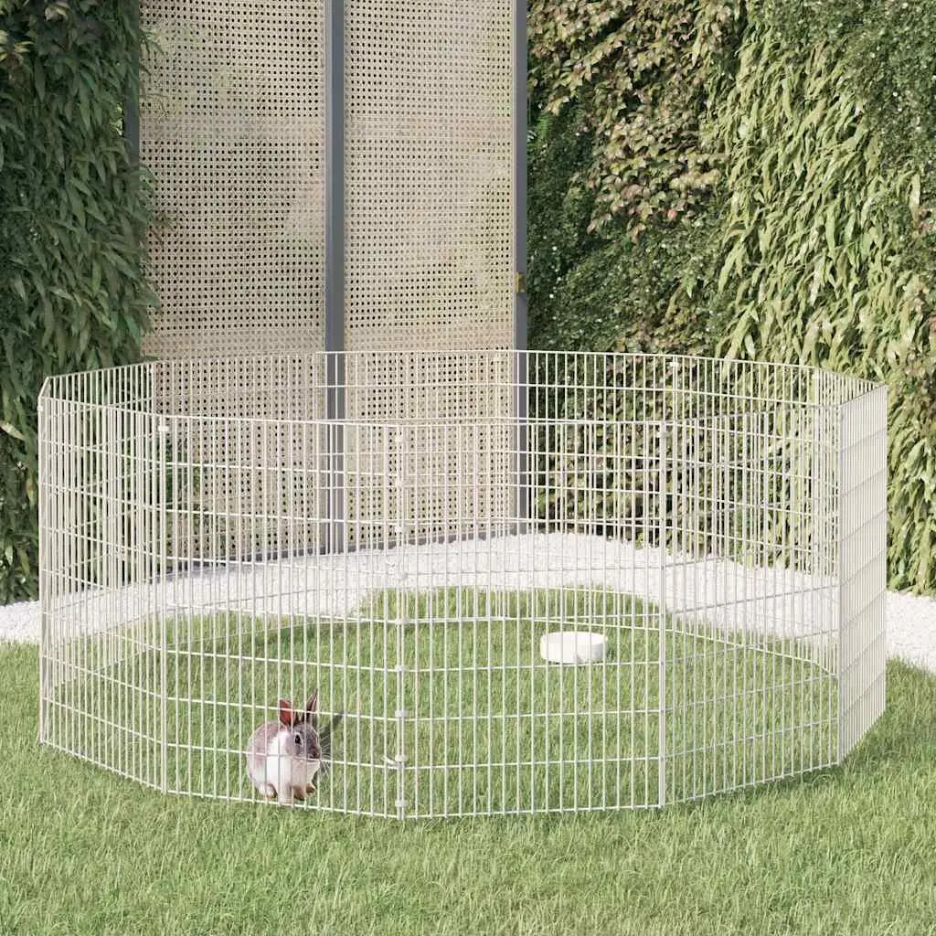 Small Animal Enclosure 12 Panel Pen Rabbit Guinea Pig Run Galvanised Iron Silver