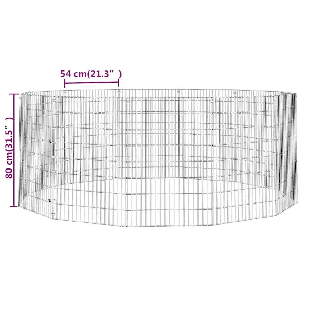 Small Animal Enclosure 12 Panel Pen Rabbit Guinea Pig Run Galvanised Iron Silver