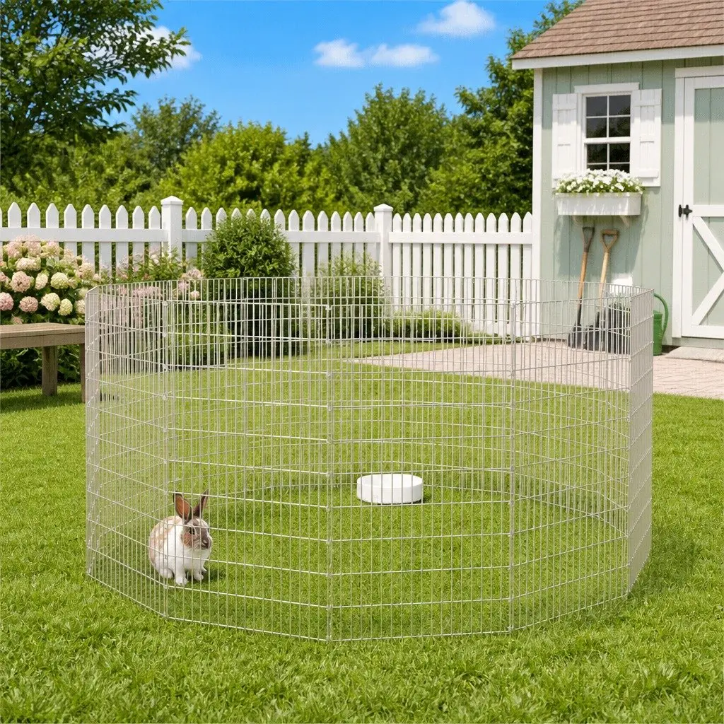 Small Animal Enclosure Exercise Cage 12 Panel Galvanised Iron Silver