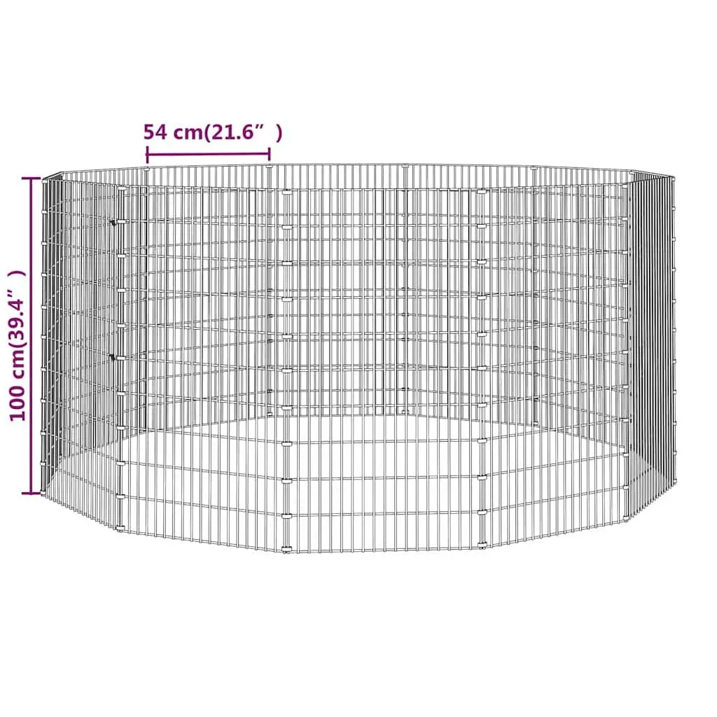 Small Animal Enclosure Exercise Cage 12 Panel Galvanised Iron Silver