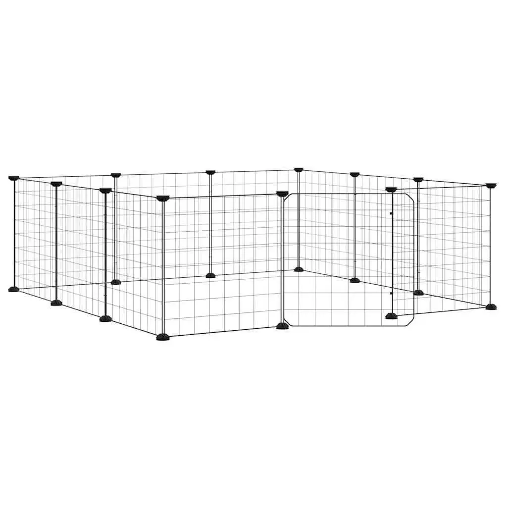 12-Panel Small Animal Pet Cage Enclosure with Door Black 105x105x35cm