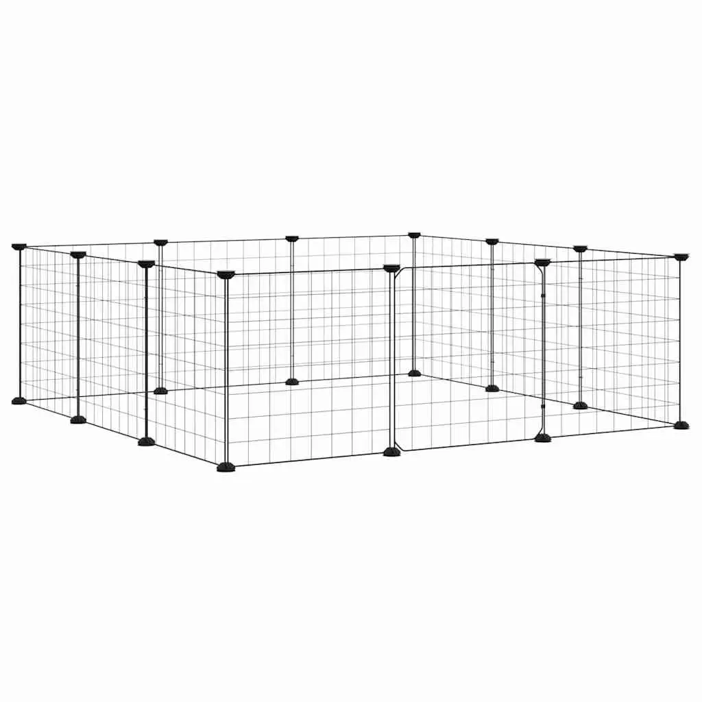 12-Panel Small Animal Pet Cage Enclosure with Door Black 105x105x35cm