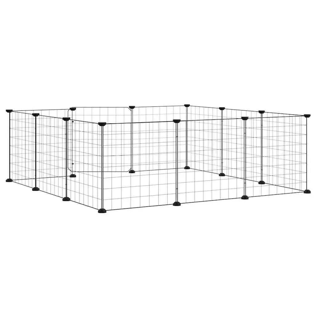 12-Panel Small Animal Pet Cage Enclosure with Door Black 105x105x35cm