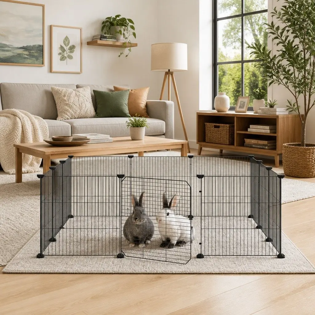 12 Panel Pet Cage Exercise Pen Black Small Animal Habitat Enclosure