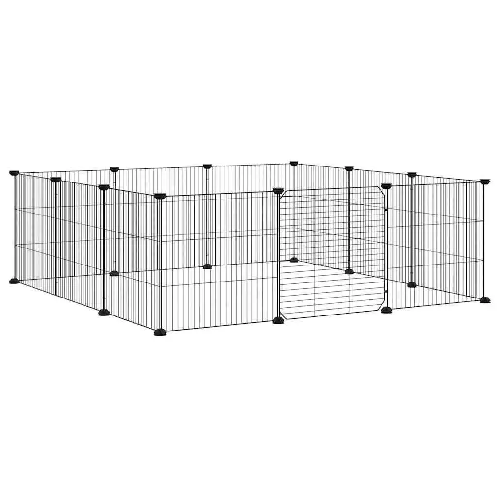 12 Panel Pet Cage Exercise Pen Black Small Animal Habitat Enclosure