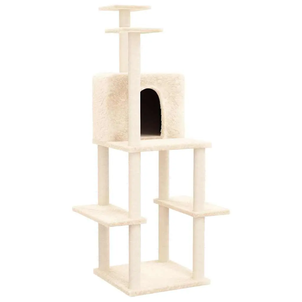 Cat Tree Multi-Level Cat Tower House 144.5cm Cream