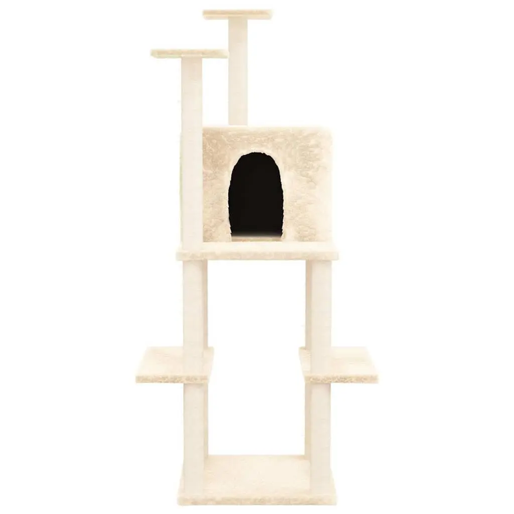 Cat Tree Multi-Level Cat Tower House 144.5cm Cream