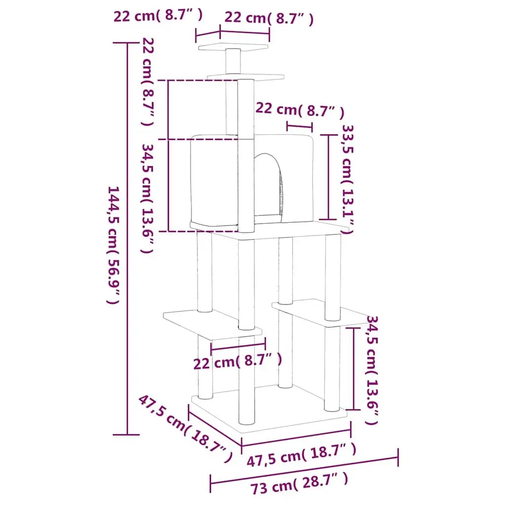 Cat Tree Multi-Level Cat Tower House 144.5cm Cream