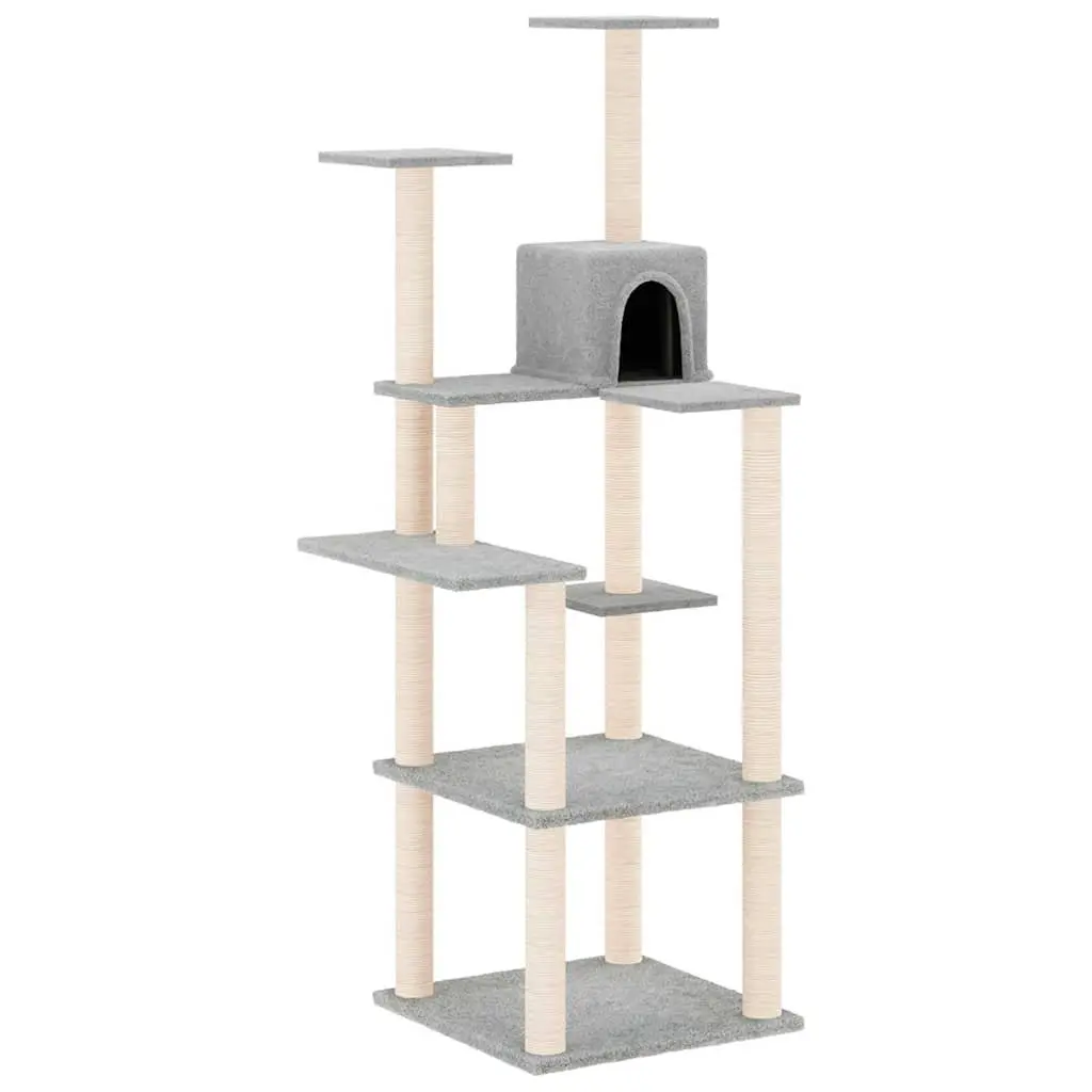 Multi-Level Cat Tree with House and Platforms Light Grey 153cm