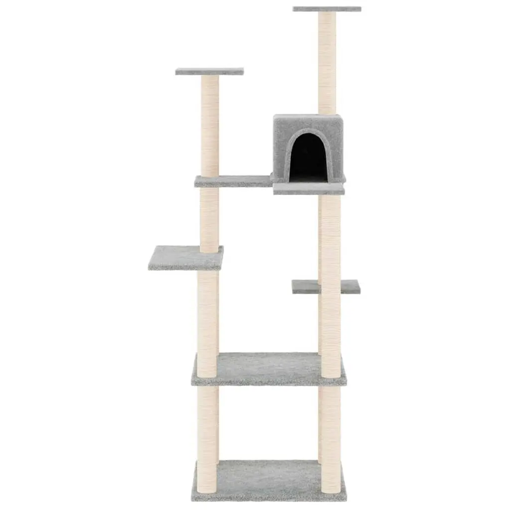 Multi-Level Cat Tree with House and Platforms Light Grey 153cm